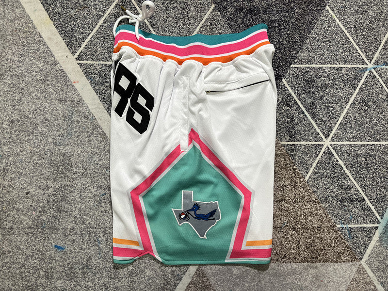 White San Antonio Spurs premium basketball shorts, side panel detail