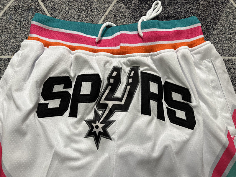 White San Antonio Spurs premium basketball shorts, graphic detail