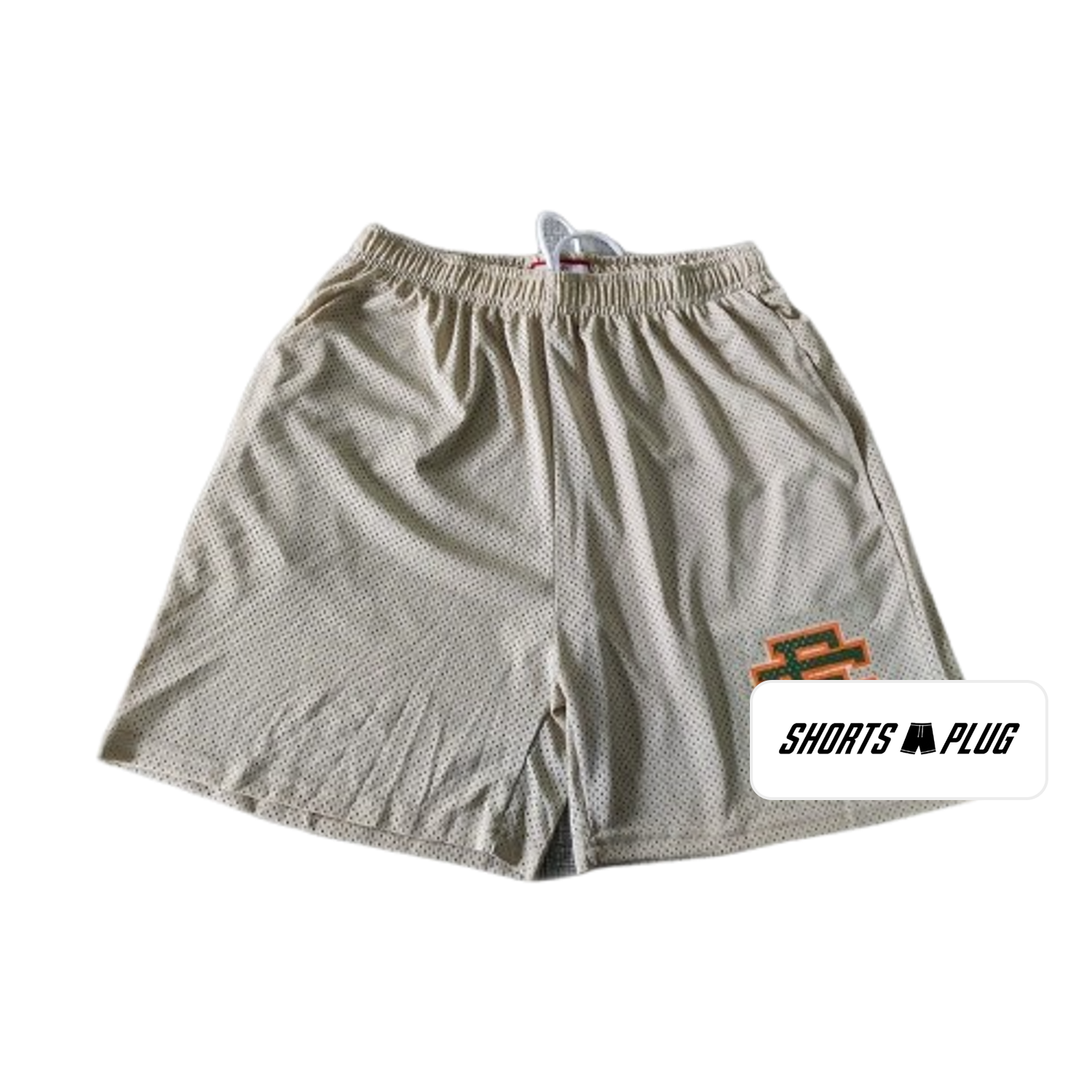 Satin Silver mesh shorts - front product view