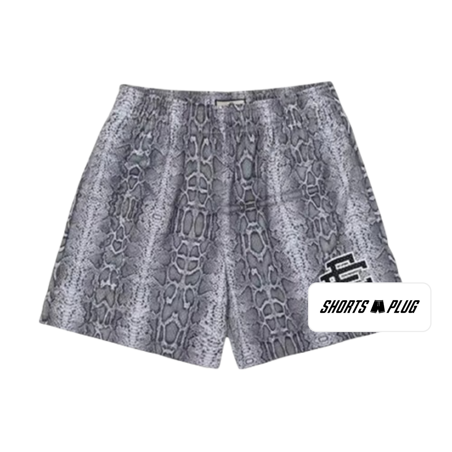 Silver Snakeskin mesh shorts - front product view