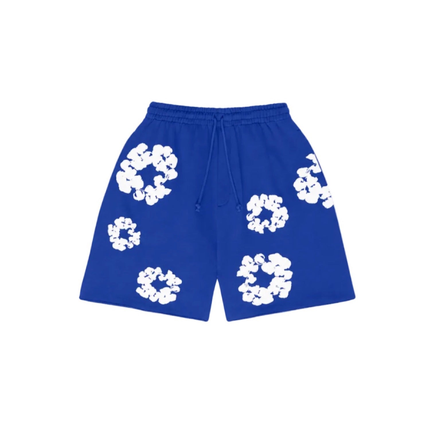 Sky Blue White Floral cotton shorts - front product view