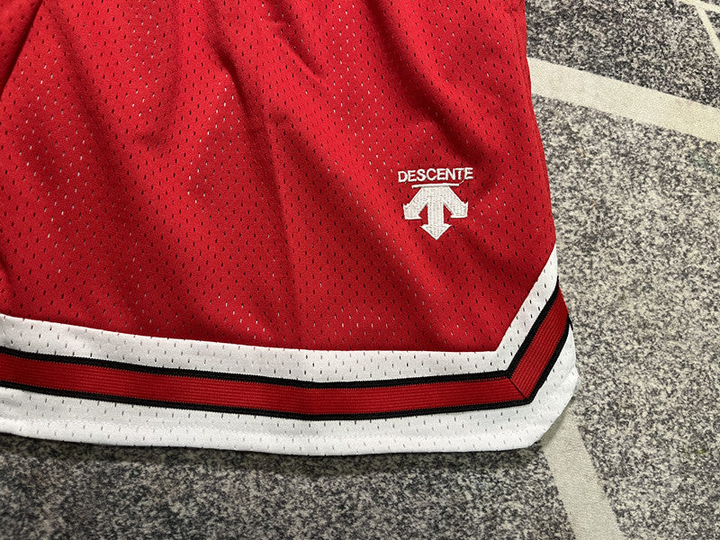 Red Slam Dunk premium basketball shorts, graphic detail