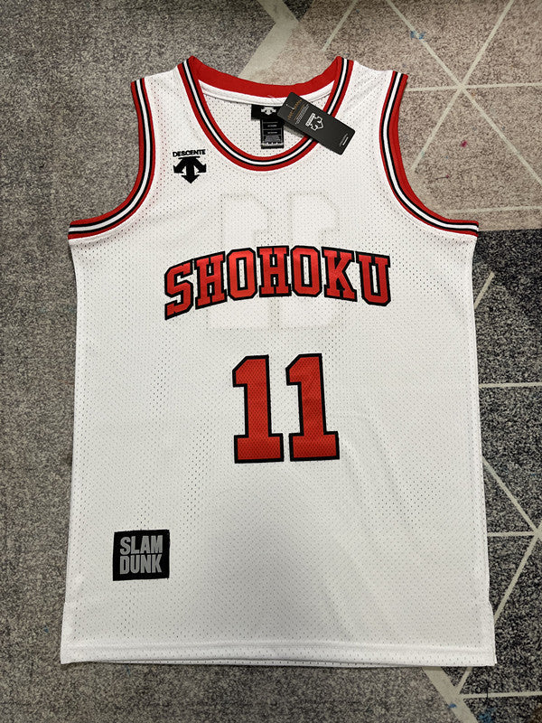 Slam Dunk White Basketball Jersey #11 front view [SPMERGE:P266:front]