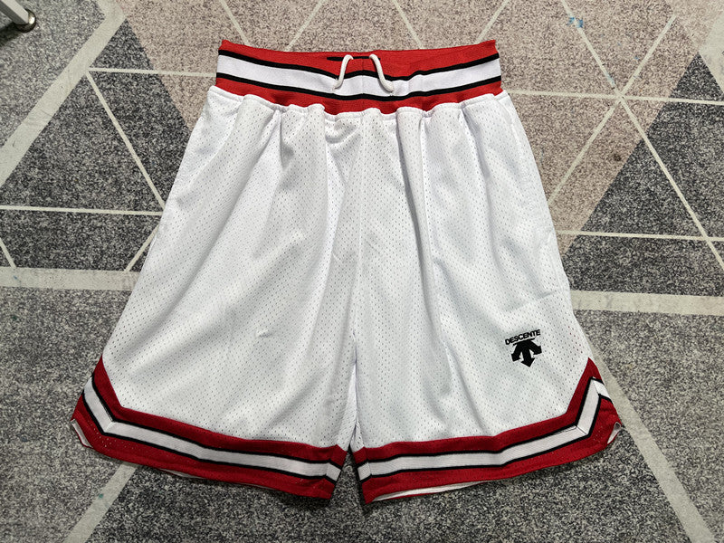 White Slam Dunk premium basketball shorts, full front view