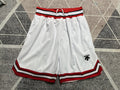 White Slam Dunk premium basketball shorts, full front view