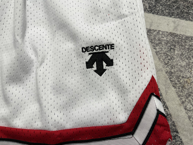White Slam Dunk premium basketball shorts, graphic detail