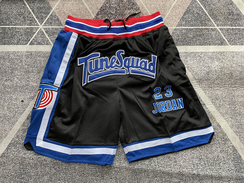 Black Space Jam premium basketball shorts, full front view