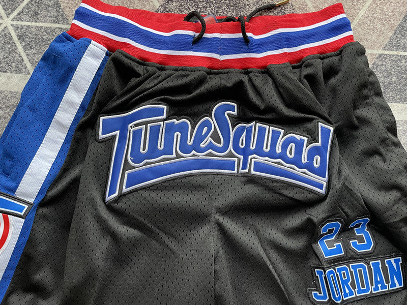 Black Space Jam premium basketball shorts, graphic detail