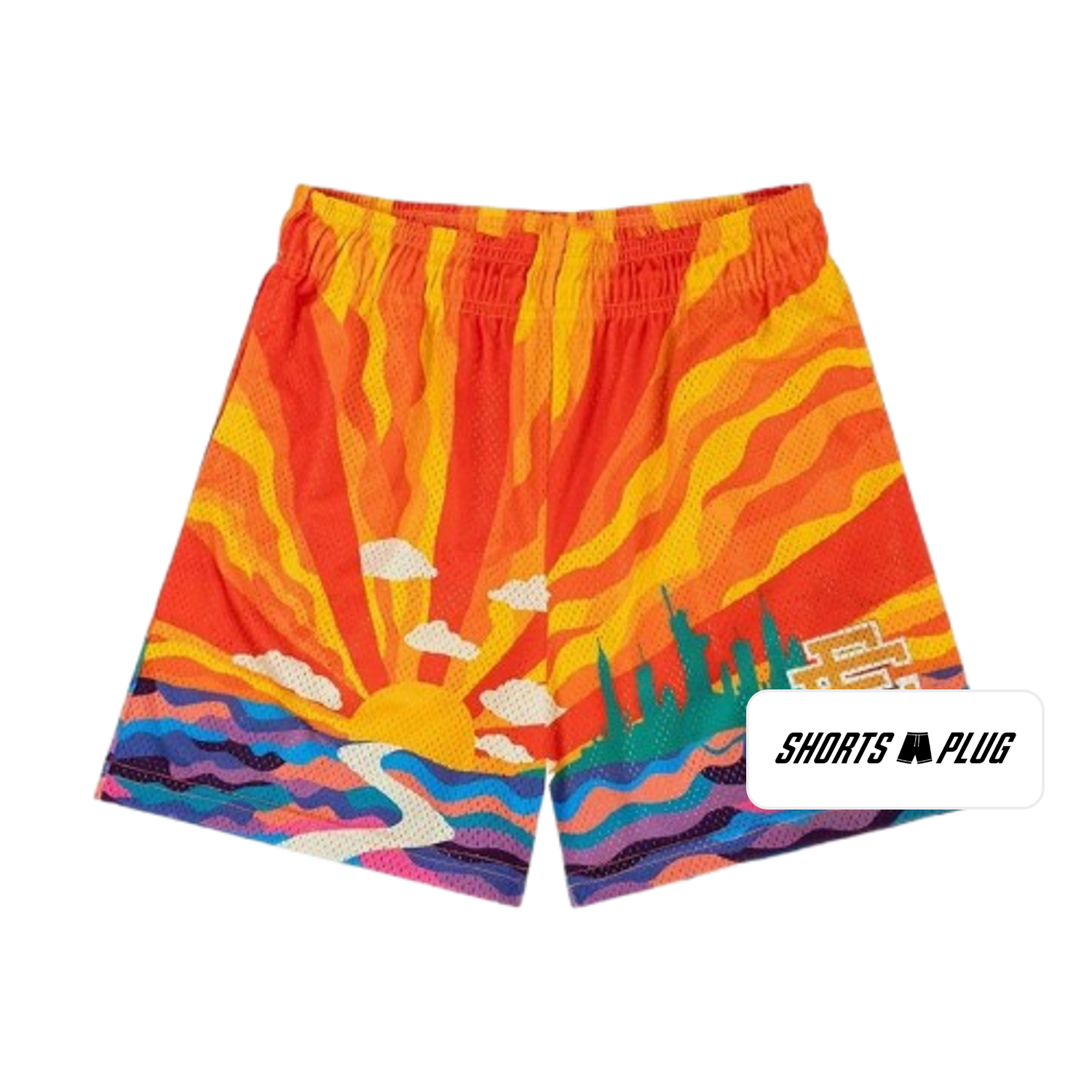 Sunset Flame mesh shorts - front product view