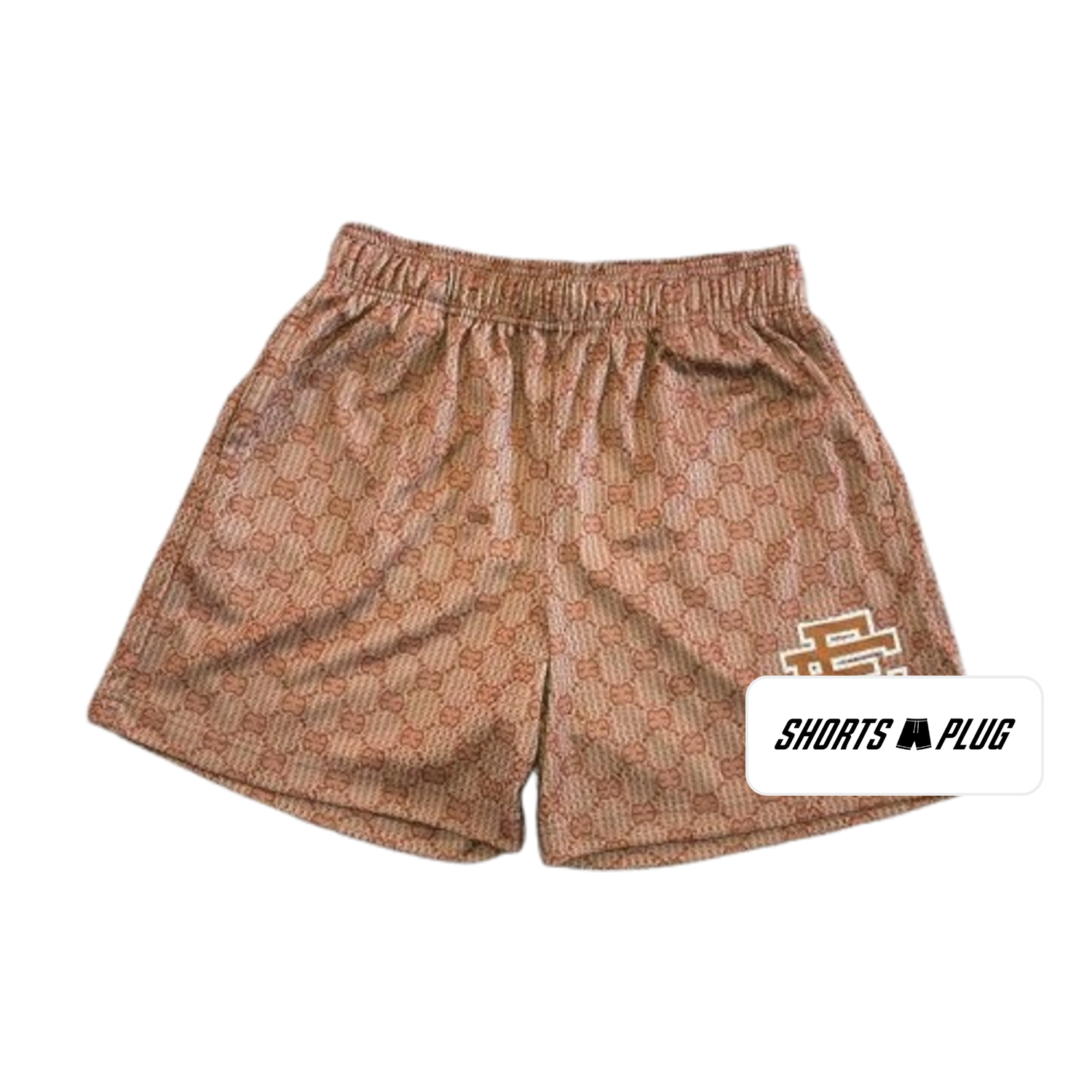 Tan Monogram mesh shorts - front product view