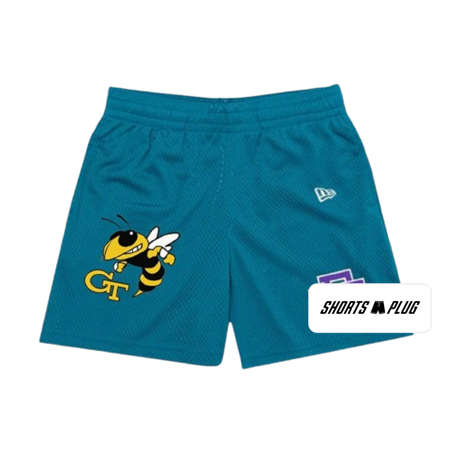 Teal Yellow Jacket mesh shorts - front product view