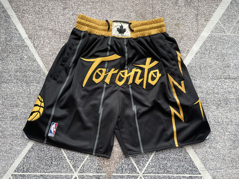 Black Toronto Raptors premium basketball shorts, full front view