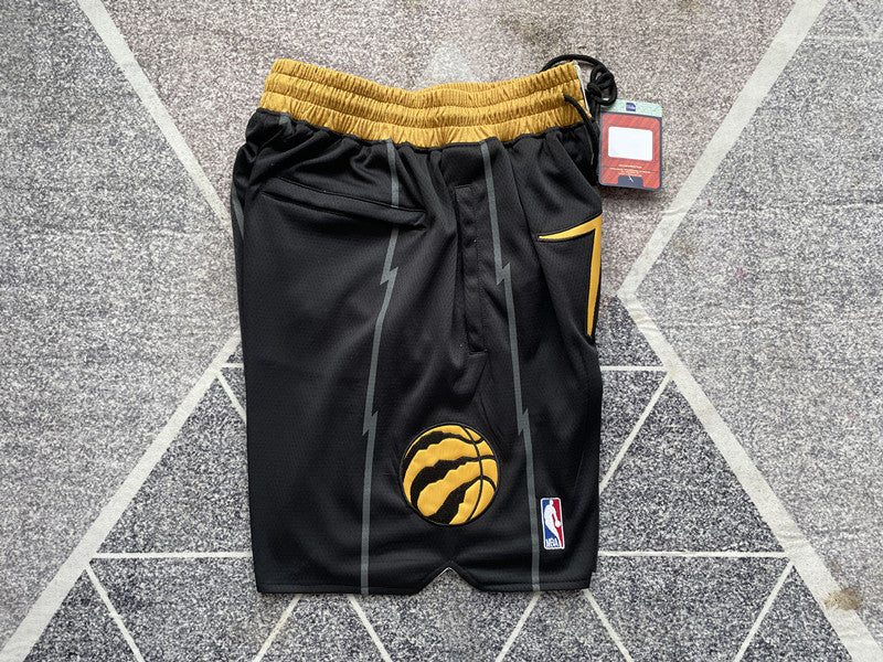 Black Toronto Raptors premium basketball shorts, side panel detail