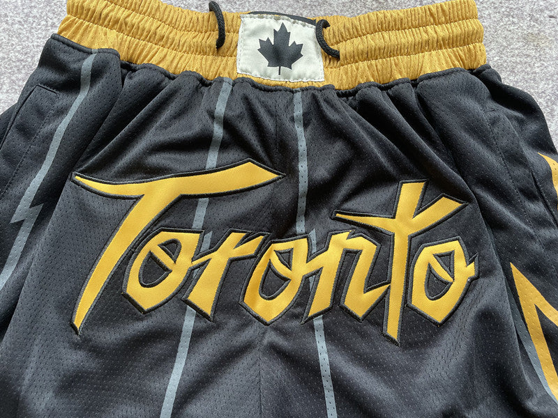Black Toronto Raptors premium basketball shorts, waistband and label detail