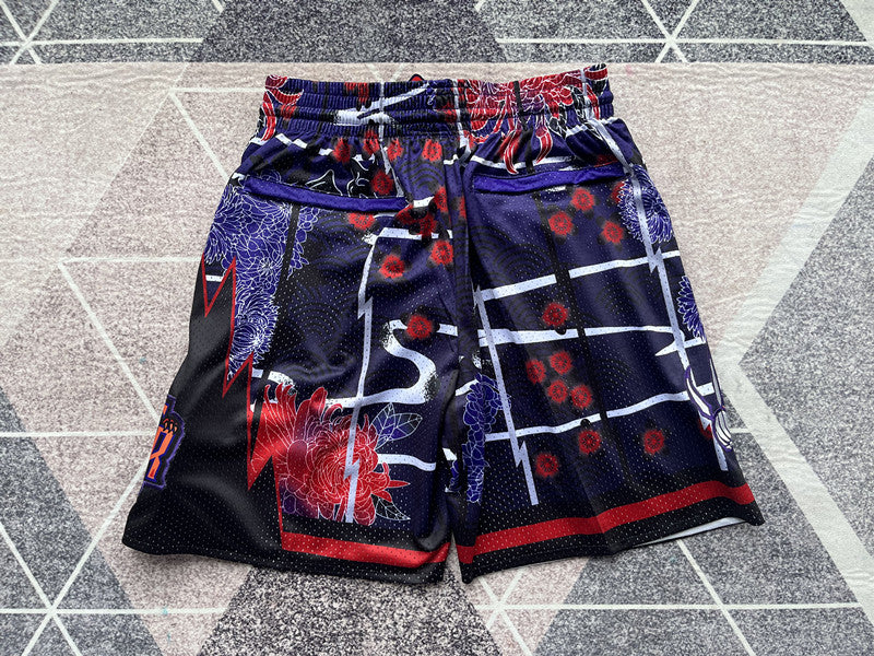 Purple Toronto Raptors premium basketball shorts, full back view