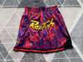 Purple Toronto Raptors premium basketball shorts, full front view