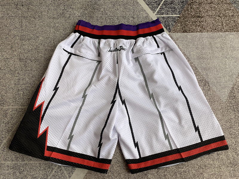 White Toronto Raptors premium basketball shorts, full back view