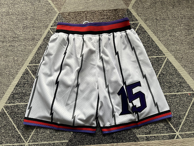 White Toronto Raptors premium basketball shorts, full back view