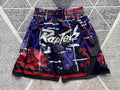 Multi-color Toronto Raptors premium basketball shorts, full front view