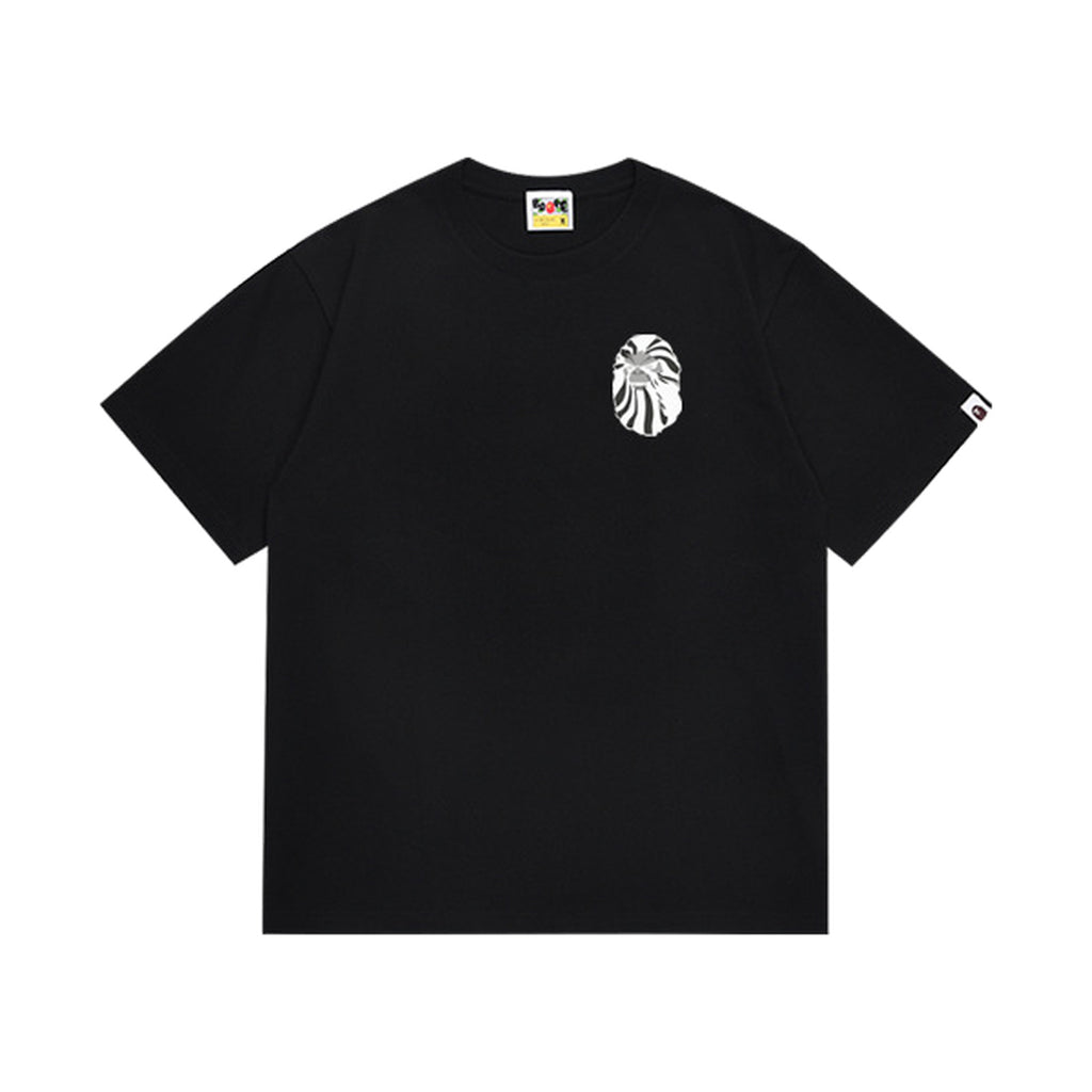 Black graphic T-shirt, small chest graphic, front view