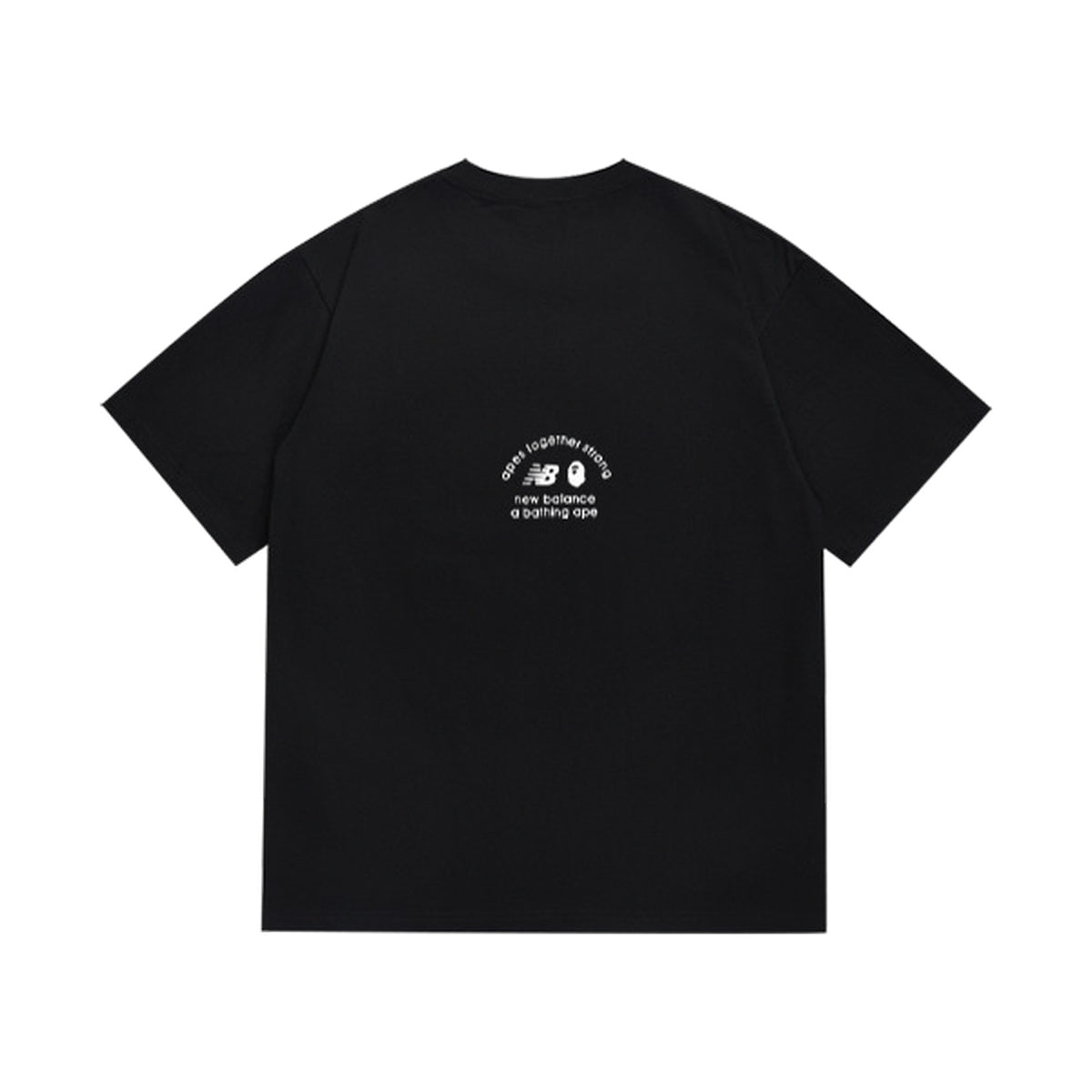 Black graphic T-shirt, small upper-back graphic, back view