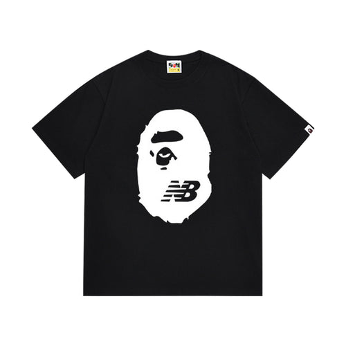 Black graphic T-shirt, large white ape-head graphic with nb lettering, front view