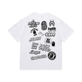 White graphic T-shirt, large assortment of doodle graphics, back view