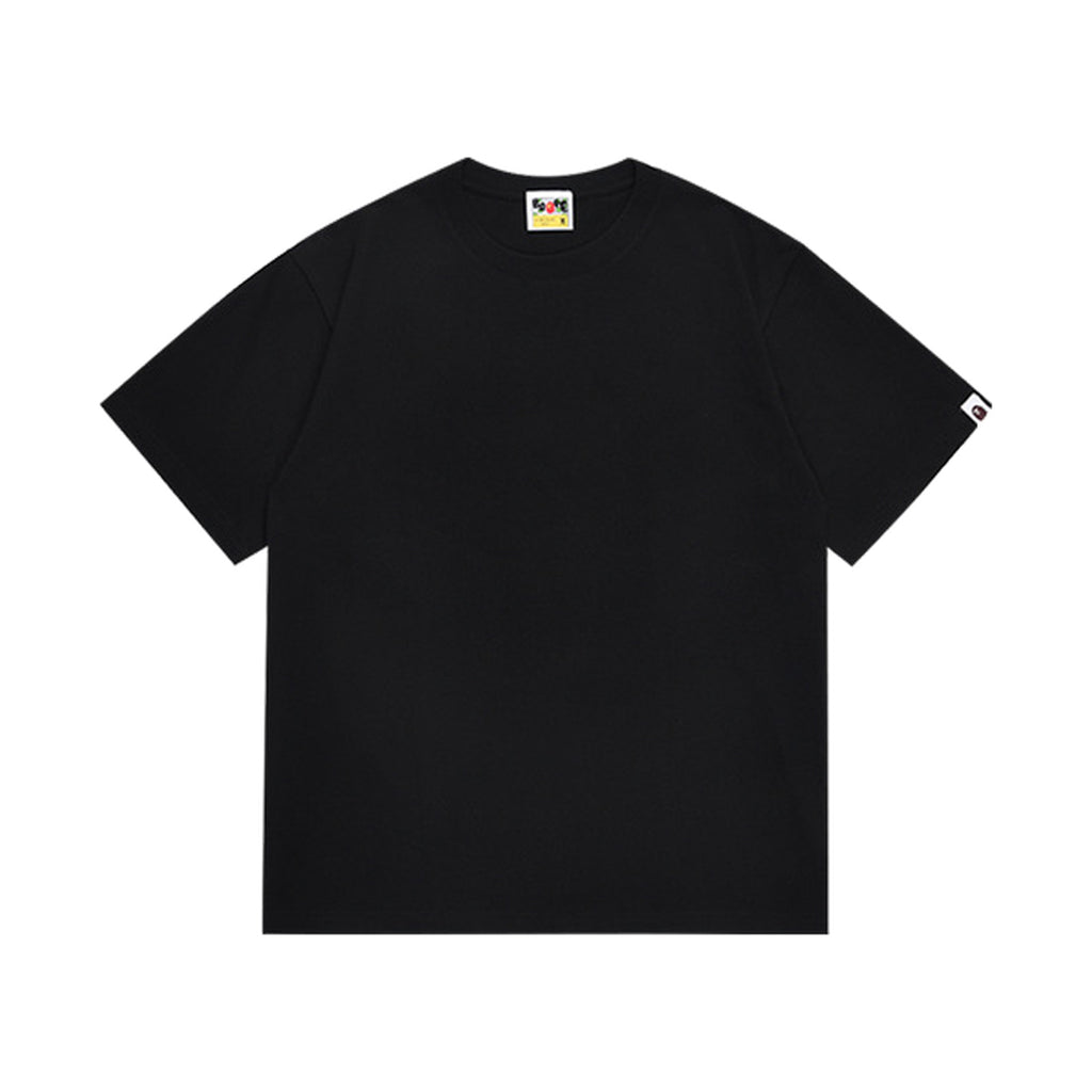 Black graphic T-shirt, plain front, front view