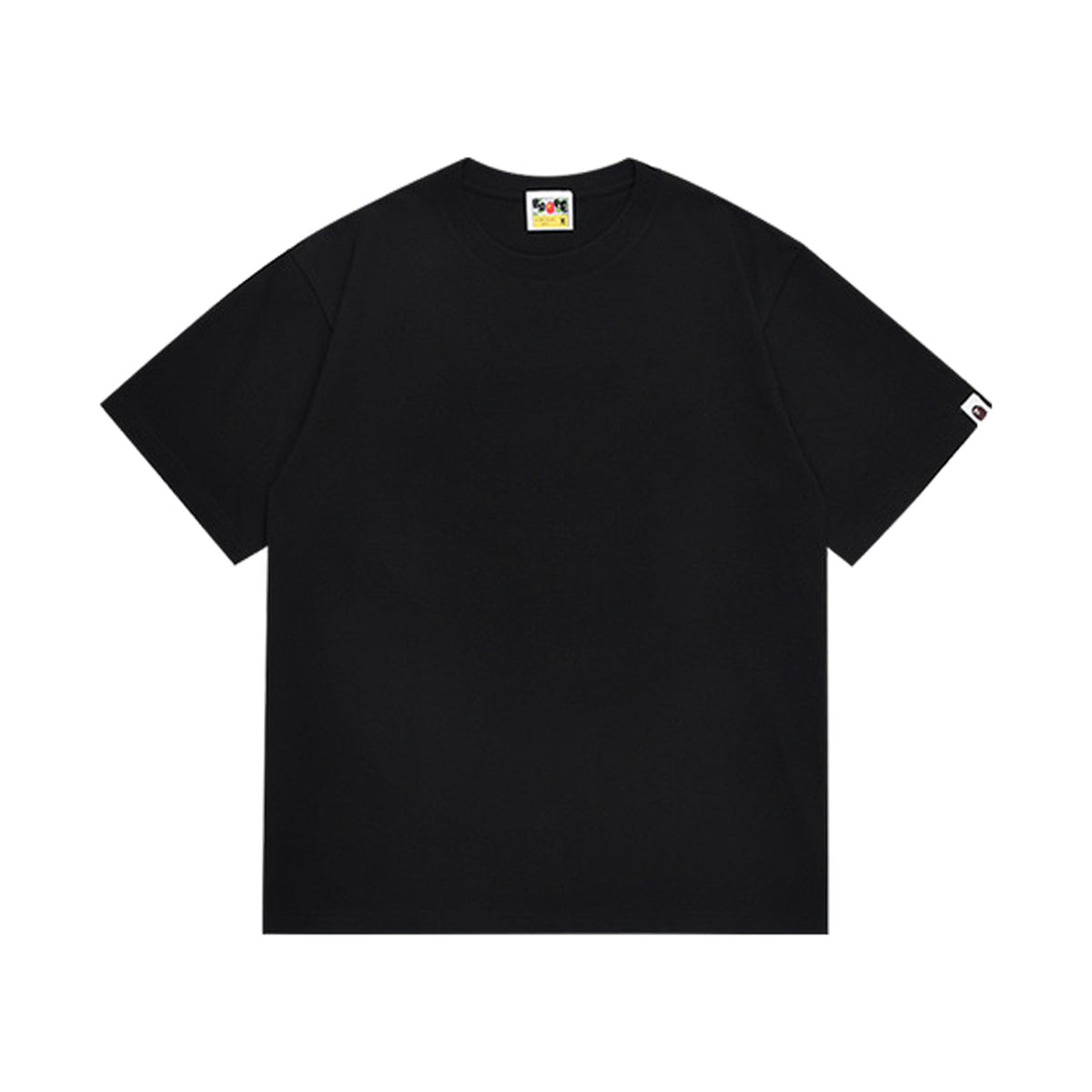 Black graphic T-shirt, plain front, front view