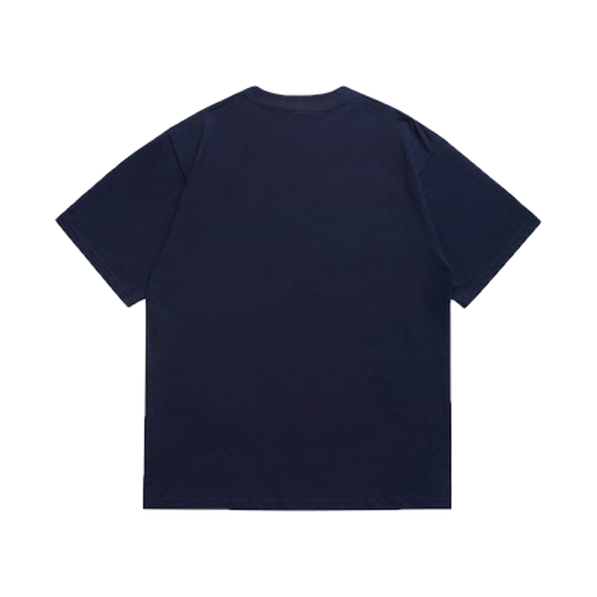 Navy graphic T-shirt, plain back, back view