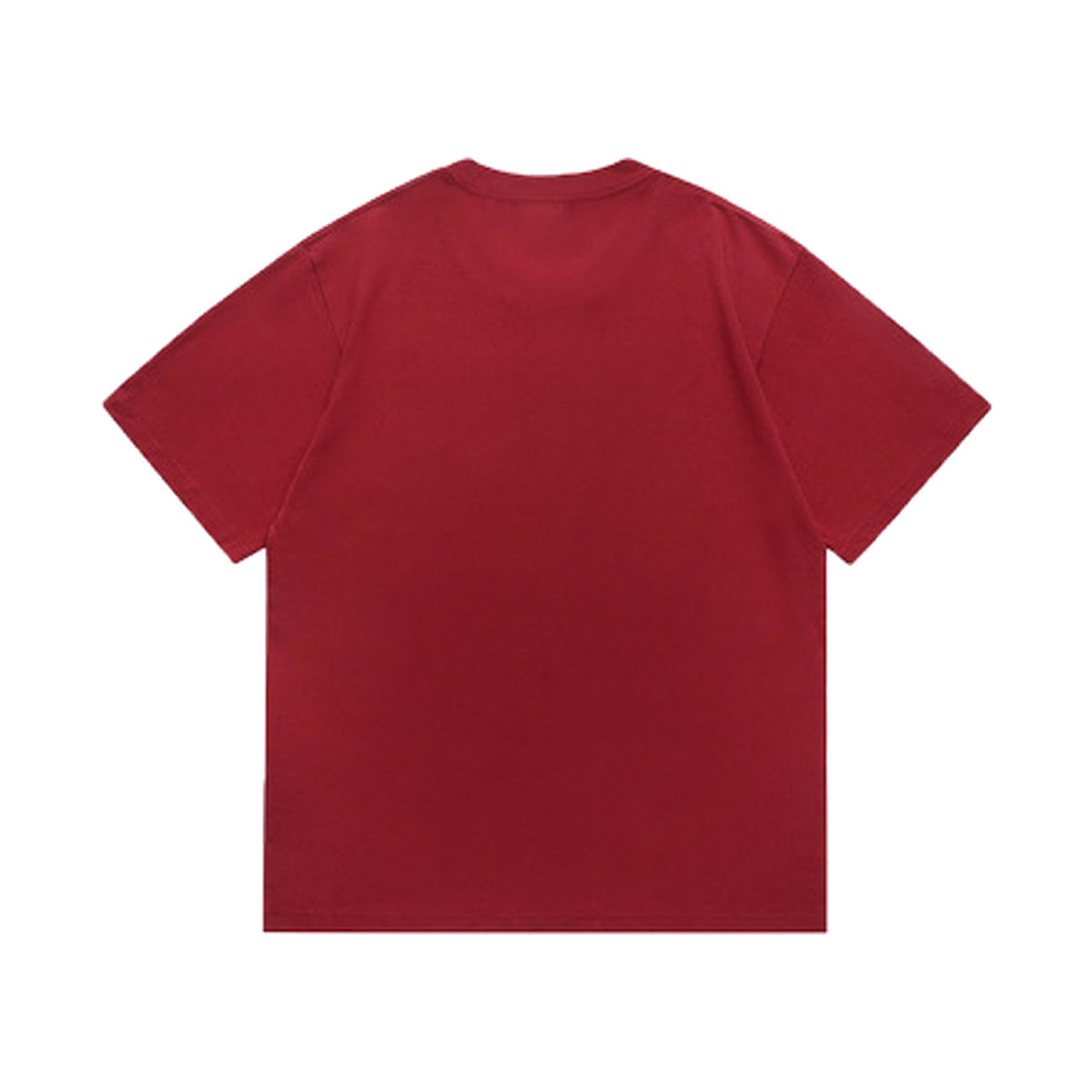 Red graphic T-shirt, plain back, back view