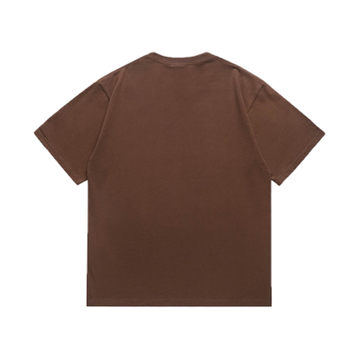 Brown graphic T-shirt, plain back, back view
