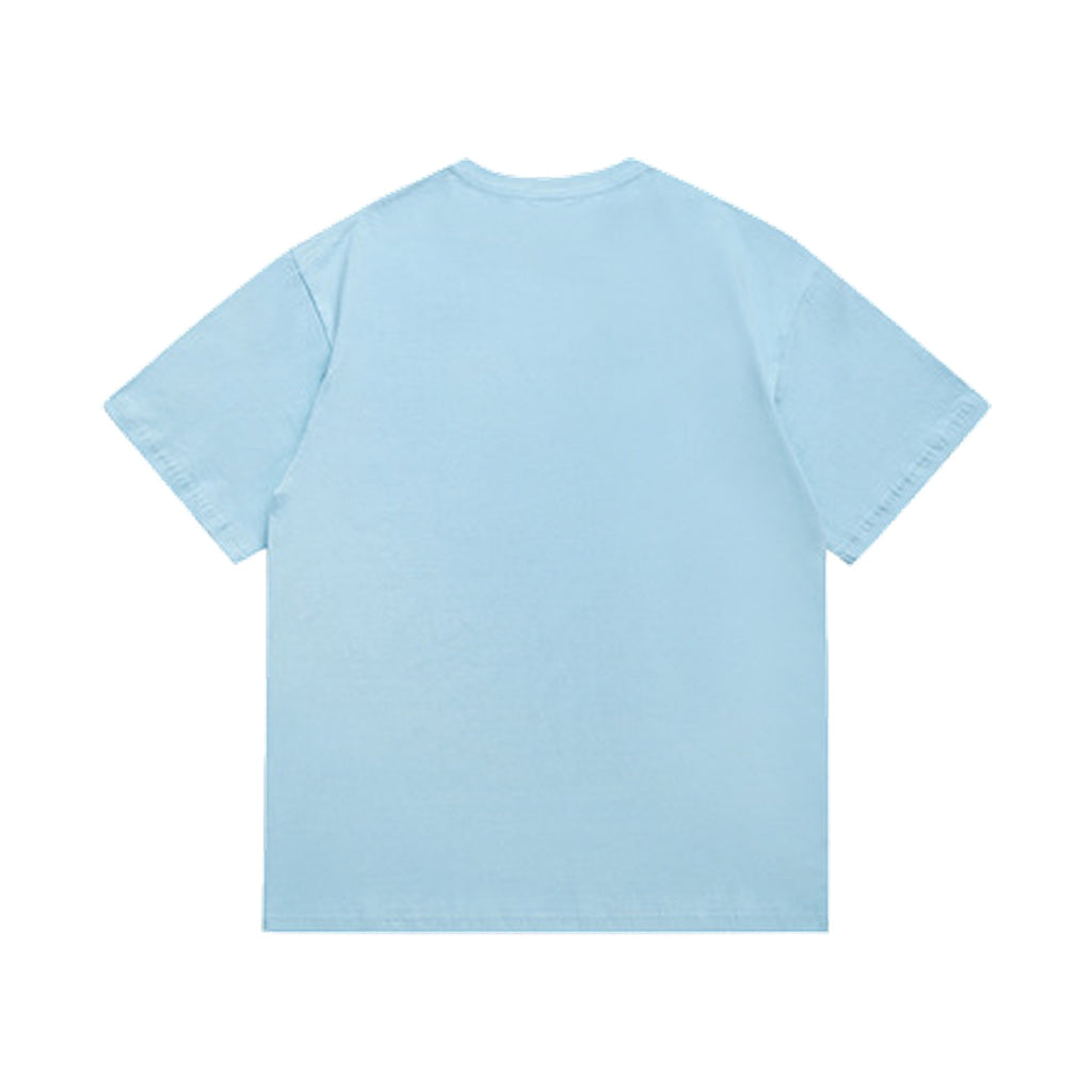 Light Blue graphic T-shirt, plain back, back view