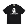 Black graphic T-shirt, small white ape-head graphic above white lettering, front view