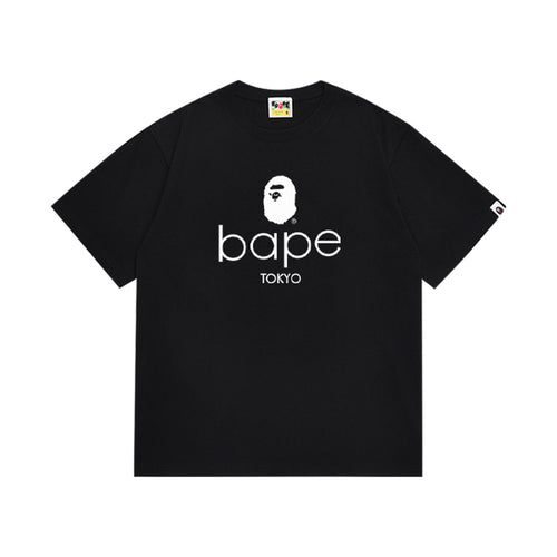 Black graphic T-shirt, white ape-head graphic above lowercase lettering and tokyo text, front view
