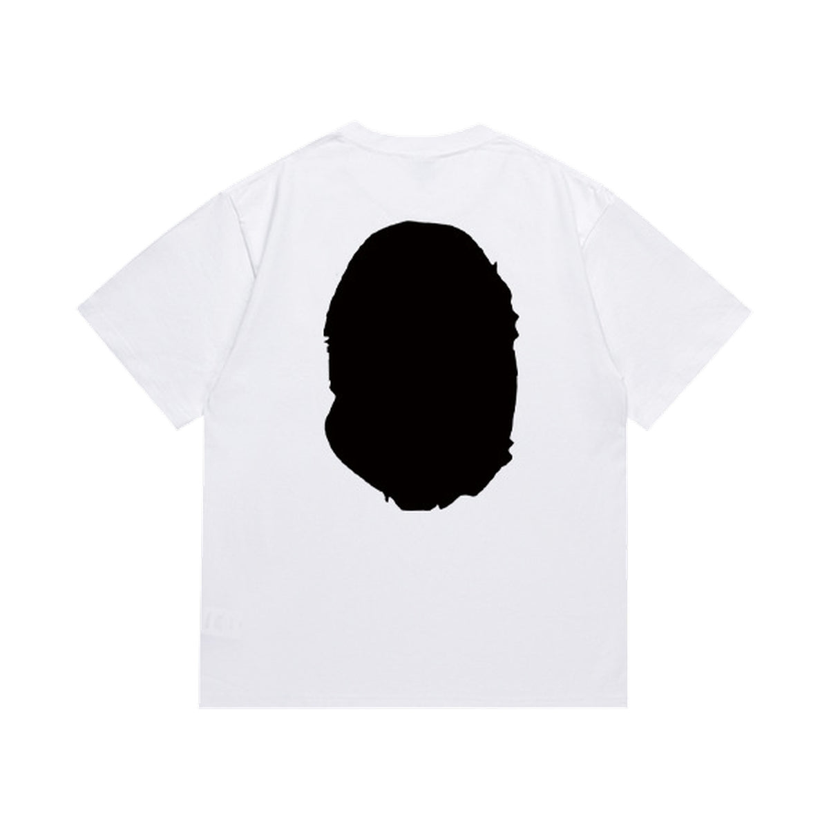 White graphic T-shirt, solid ape-head silhouette, back view