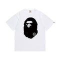 White graphic T-shirt, large black ape-head front graphic and solid black ape-head silhouette on back, front view