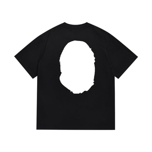 Black graphic T-shirt, solid ape-head silhouette, back view
