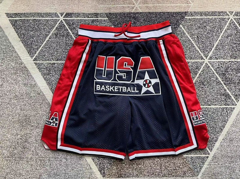 Blue USA Dream Team premium basketball shorts, full front view