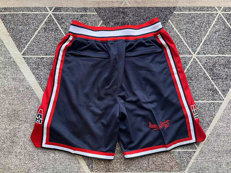 Blue USA Dream Team premium basketball shorts, full back view