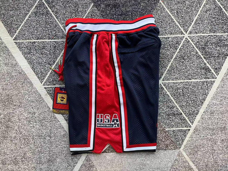 Blue USA Dream Team premium basketball shorts, side panel detail