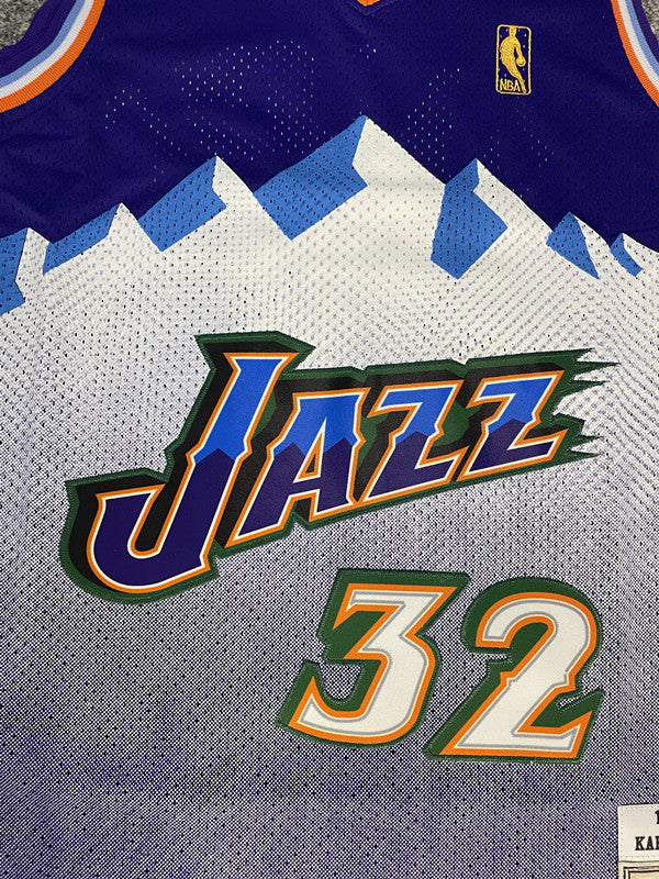 Purple Utah Jazz basketball jersey, front graphic detail