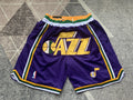Purple Utah Jazz premium basketball shorts, full front view