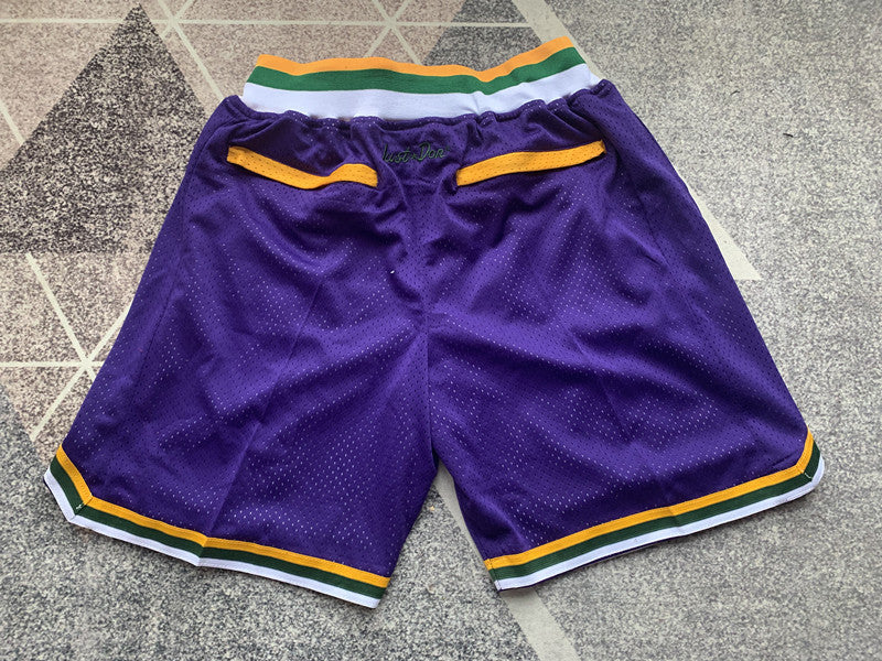 Purple Utah Jazz premium basketball shorts, full back view
