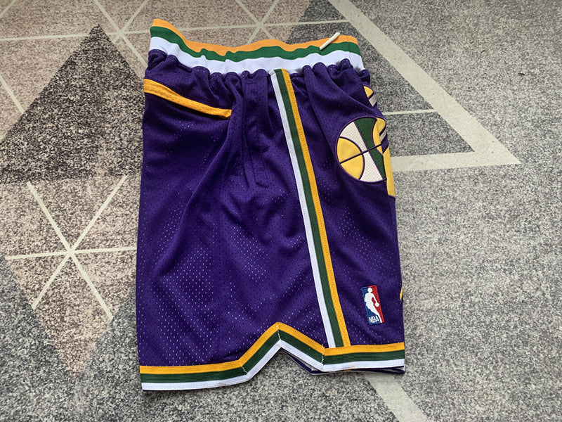 Purple Utah Jazz premium basketball shorts, side panel detail