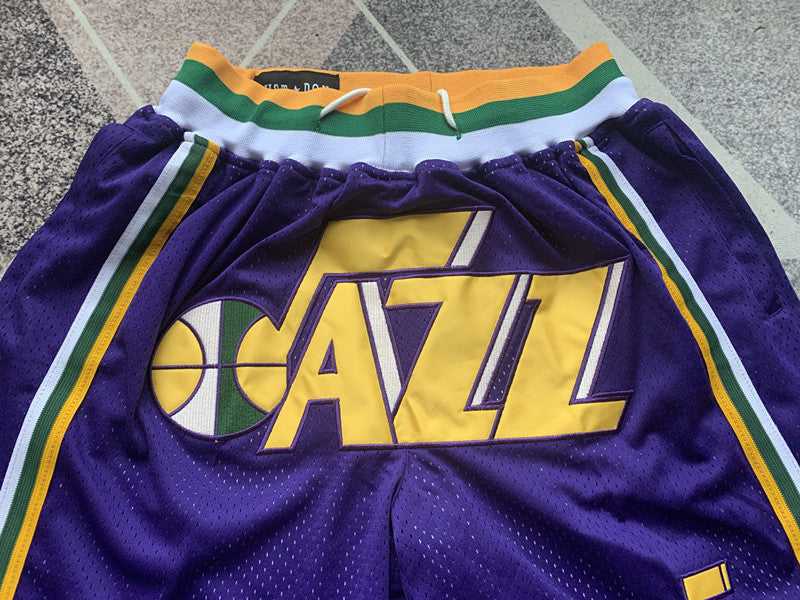 Purple Utah Jazz premium basketball shorts, graphic detail