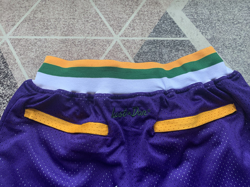 Purple Utah Jazz premium basketball shorts, waistband and label detail