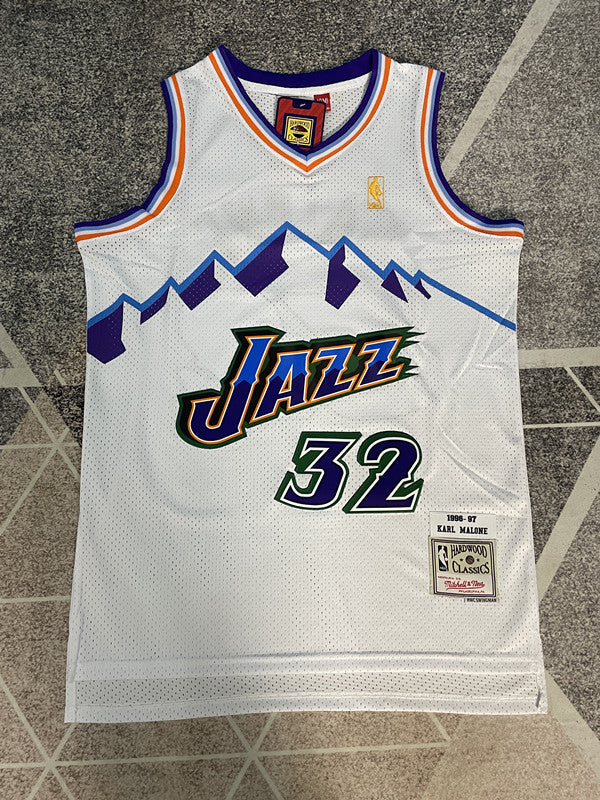 White Utah Jazz basketball jersey, full front view