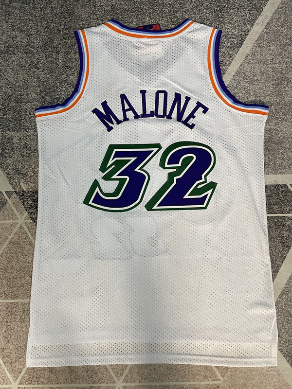 White Utah Jazz basketball jersey, full back view