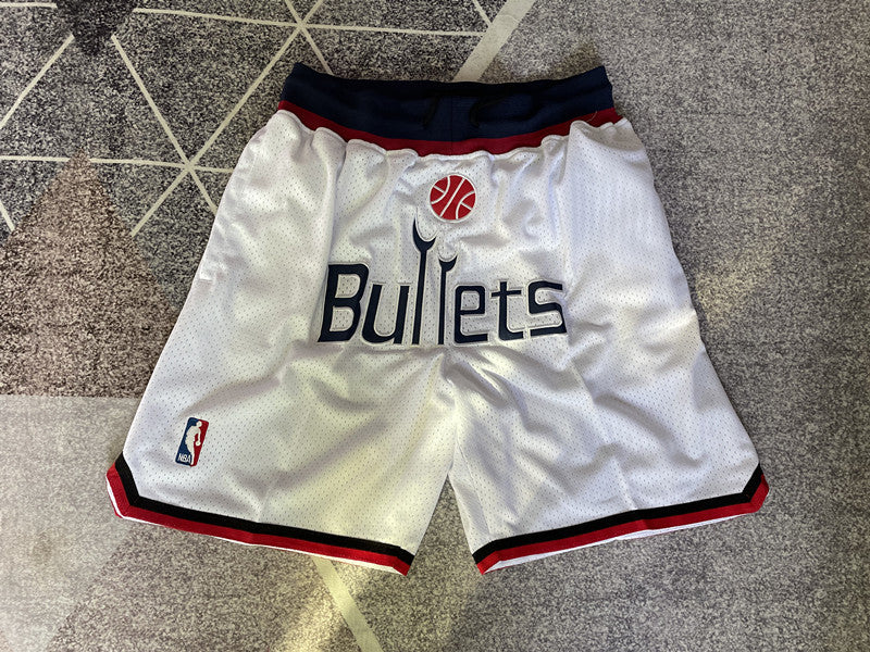 White Washington Wizards premium basketball shorts, full front view
